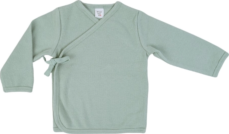 Lodger topper nomad rib silt green – wrap-style baby jacket, size 62