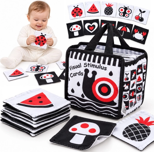 High-contrast double-sided sensory cards for babies in a bag