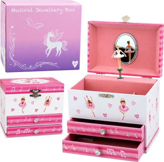 Musical jewelry box with ballerina, mirror and drawers - 1 piece