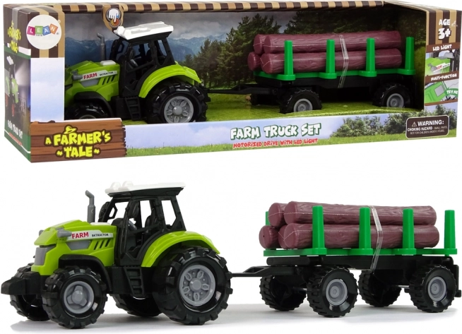 Green tractor with log trailer with light and sounds