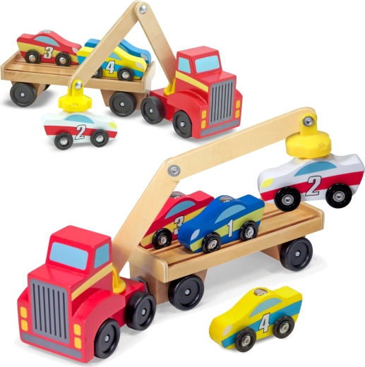 Melissa & Doug дървена пътна помощ с магнитен кран и колички