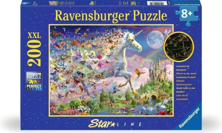 Ravensburger светещ пъзел Пеперуден еднорог XXL 200 части