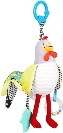 Balibazoo hanging plush rooster Jurek with activities for babies