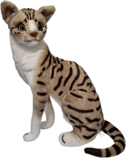 Plush cat beige-white with stripes - 1 piece