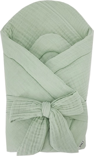 EKO muslin baby swaddle wrap with removable coconut insert and bow, mint 75 × 75 cm