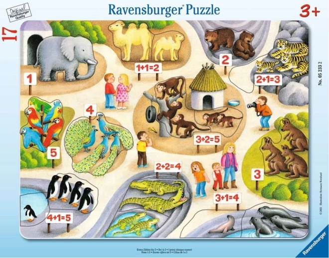 Пъзел Ravensburger Първи числа до пет в зоопарка, 17 части