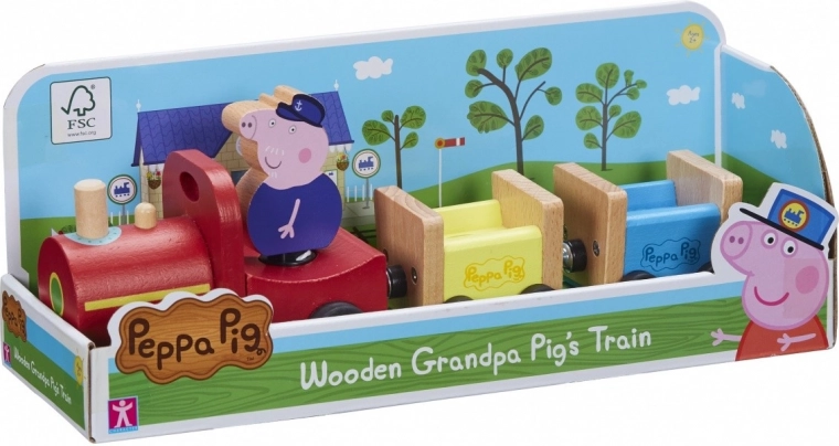 Дървено влакче Peppa Pig с дядо Прасе