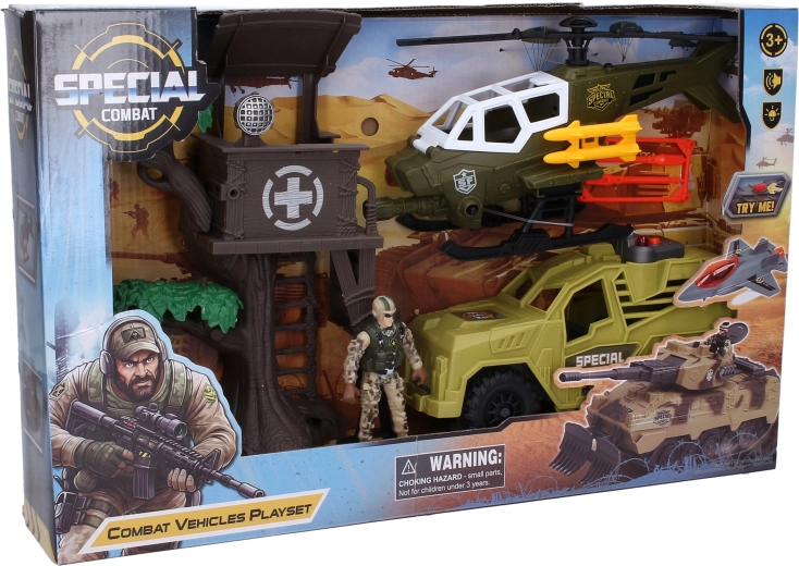 Military Play Set with Helicopter and Effects