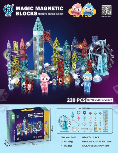 Magnetic Building Set with Marble Run, 230 Pieces