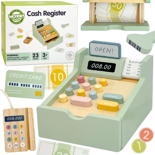 Woopie Green Educational Wooden Cash Register with Accessories