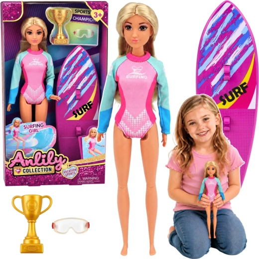 Anlily Surfer Doll with Surfboard and Accessories