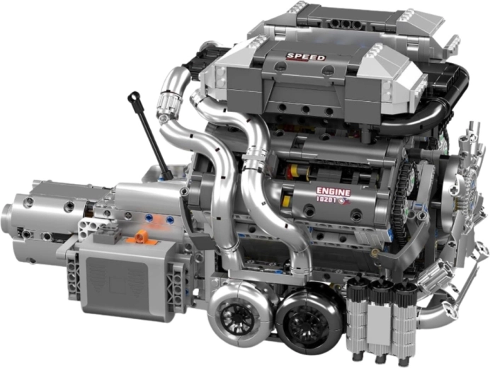 Realistic V8 engine with gearbox