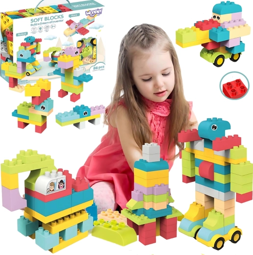 Woopie pastel building blocks with animals, 86 pieces