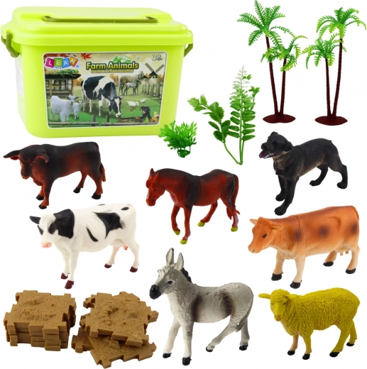 Set of Animal Figures with Trees and Suitcase 57 pcs
