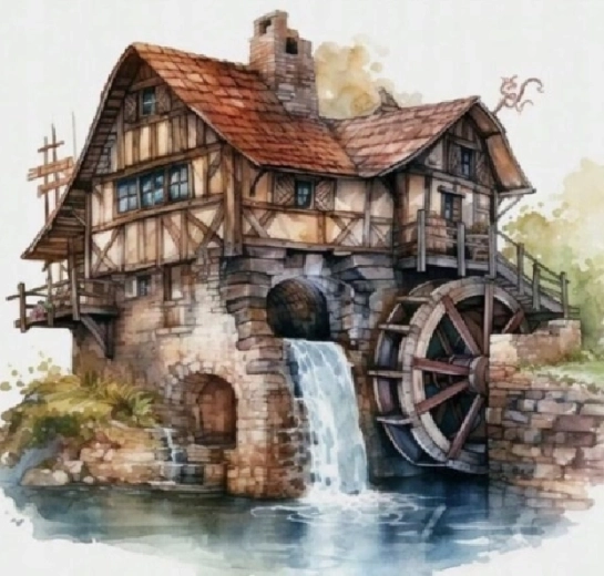 Диамантено рисуване Старa мелница на река 30 × 40 см