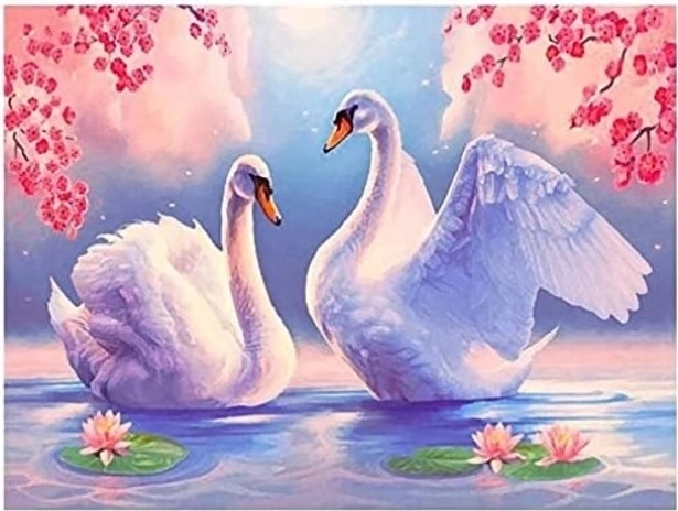 Диамантено рисуване „Лебеди сред лилии“ 30 × 40 см