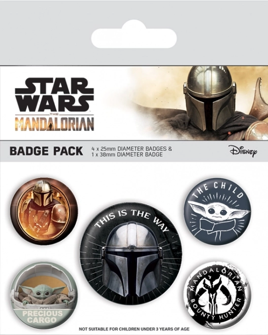 Емайлиран значка MANDALORIAN – комплект 38 мм + 4× 25 мм