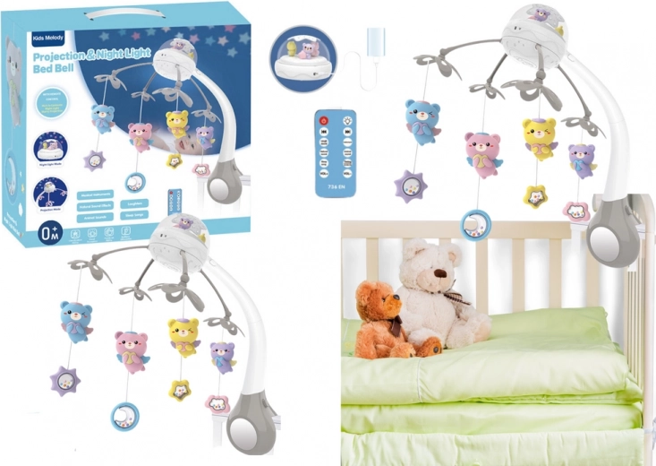 Mobile with projector and remote control in grey