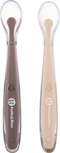 Petite&Mars silicone spoons with travel case Take&Match sand cocoa, 2 pcs