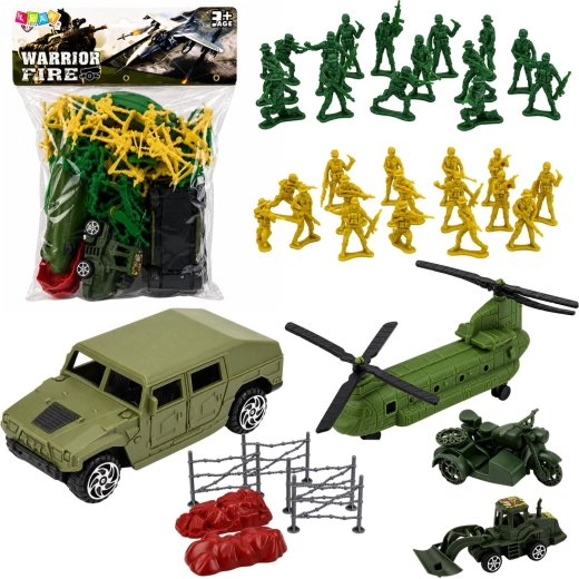 Military play set with toy soldiers, vehicles and helicopter (58 pieces)