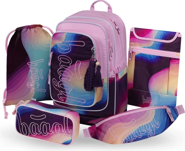 Baagl 5-piece school set Cubic Lyra – backpack, pencil case, PE bag, waist bag and laptop sleeve (GRS)