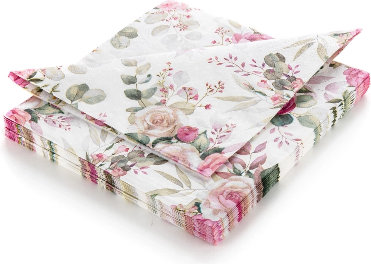 Paper napkins with roses Pink Rose 33 × 33 cm, 3-ply, 20 pcs