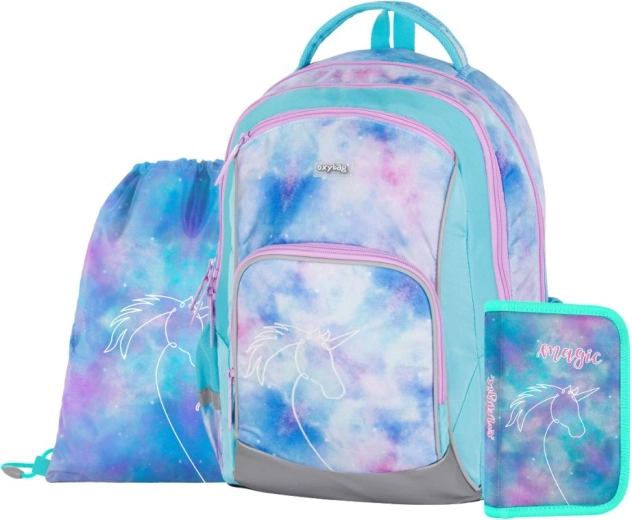 School set 3 pcs OXY GO Unicorn – backpack, gym sack and pencil case