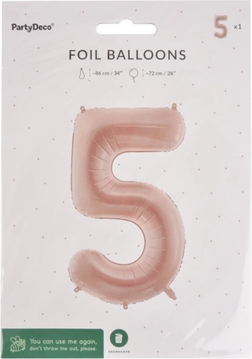 Beige foil balloon number 5, 72 cm