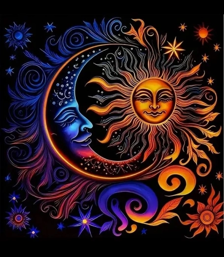Диамантено рисуване Слънце и Луна 30x40 см