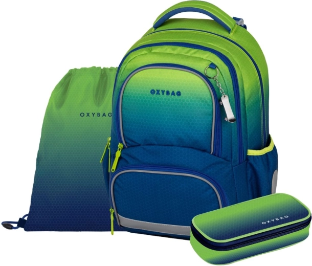 Ученически комплект Oxybag OXY NEXT Ombre Green – раница, несесер и торба за физическо