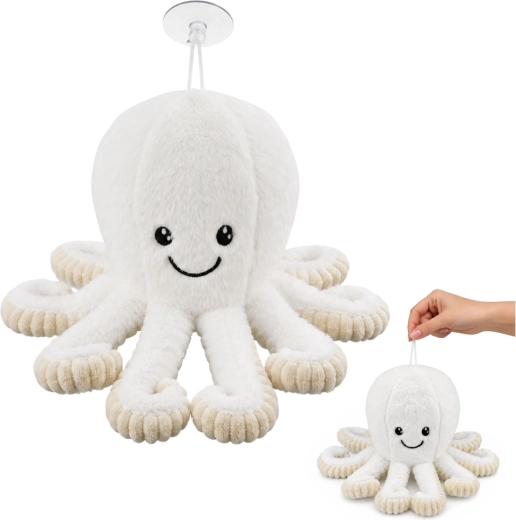 Plush octopus with suction cup, white, 16 cm - 1 piece