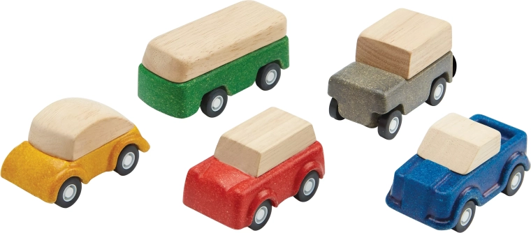 PlanToys PlanWorld дървени колички – комплект 5 превозни средства