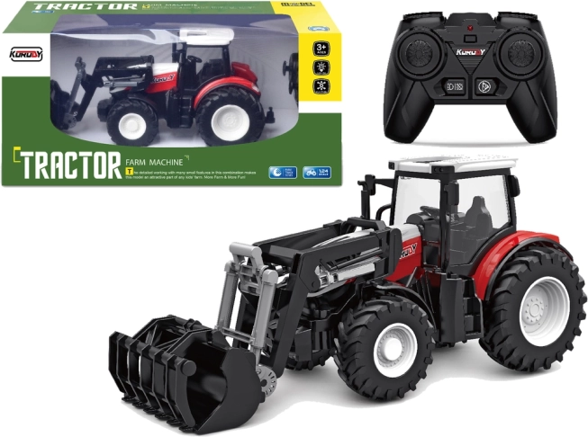 Red 2.4 GHz Remote-Controlled Tractor with Movable Bucket 1:24