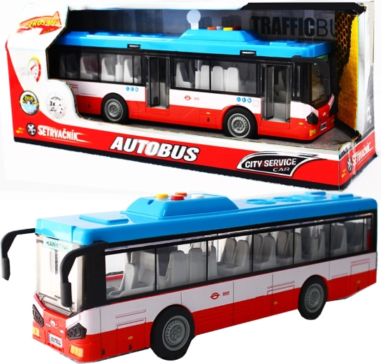 City bus with pull-back action with lights and sounds – red