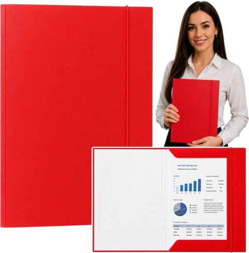 Cardboard flap folder with elastic band A4, varnished, red - 1 piece