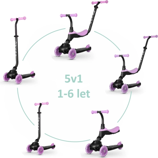 QPLAY Sema Evo kids scooter and ride-on with LED lights, purple