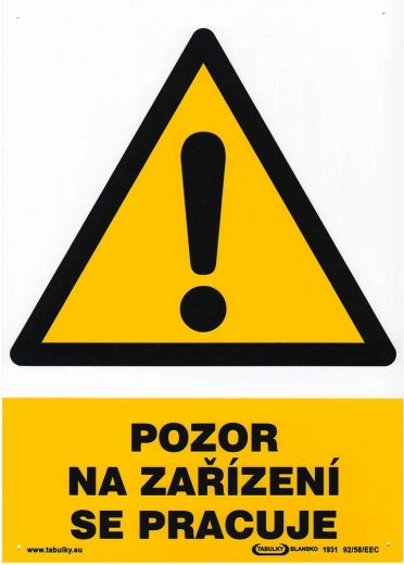 Safety sign WARNING, WORK IN PROGRESS ON EQUIPMENT A4 plastic