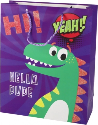 Purple gift bag with dinosaur 32 × 26 × 10 cm