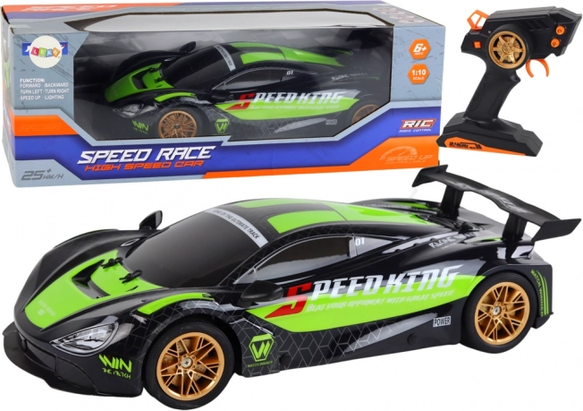 RC спортен автомобил 1:10 зелено‑черен с LED и 2,4 GHz