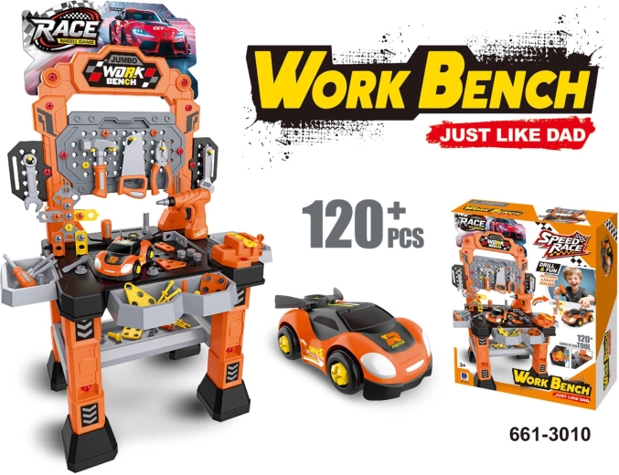 Children's Workbench with Cordless Screwdriver and Disassemblable Toy Car