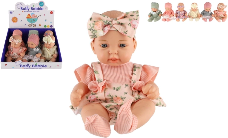 Baby doll with solid plastic body 26 cm – mix of outfits, set of 6 pcs