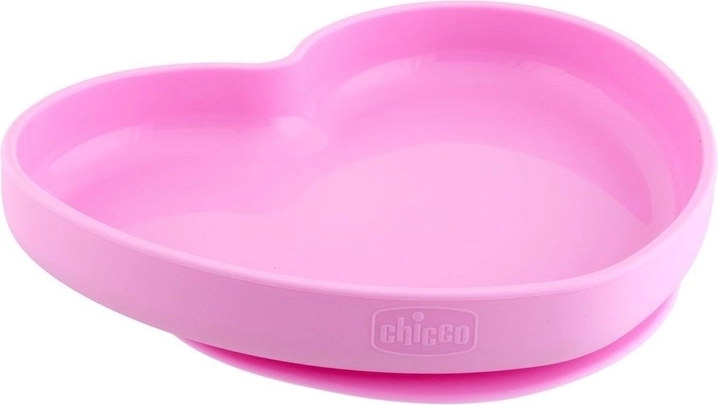 Chicco силиконова чиния сърце розова 9 м+