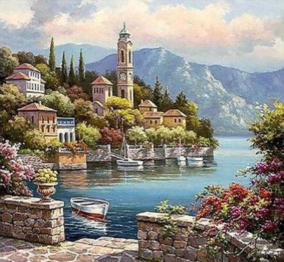 Диамантено рисуване Италианско крайбрежие 30 × 40 см