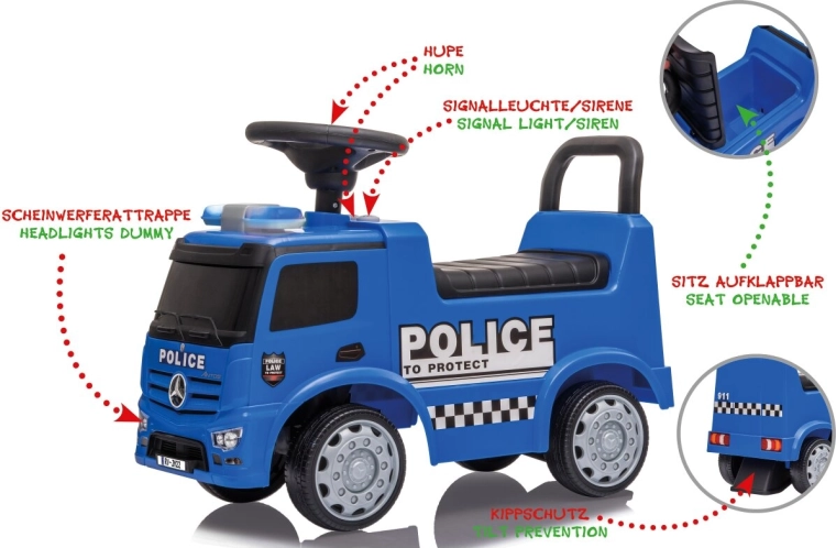 Детска количка за оттласкване Mercedes-Benz Antos Police 2 в 1