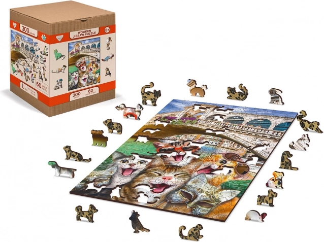 Wooden Puzzle Kittens in Venice 300 Pieces