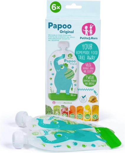 Petite&Mars reusable food pouches Papoo Elephant 150 ml (6 pcs)