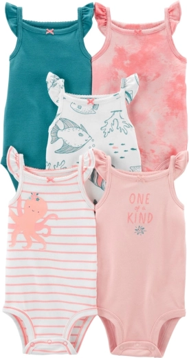 CARTER'S sleeveless bodysuits pink ocean for girls (5 pcs) – Size 3 m