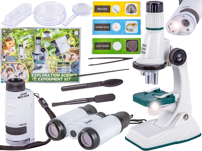 Educational science set 3 in 1: microscope, telescope and pocket magnifier up to 1200×