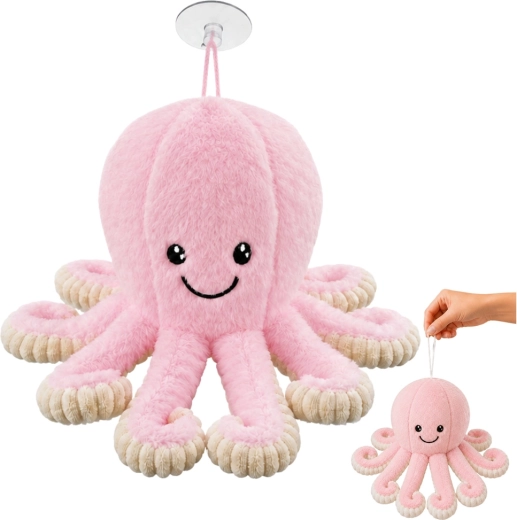 Plush octopus with suction cup, pink, 16 cm - 1 piece