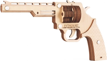 Wooden 3D Puzzle Revolver with Rubber Bands